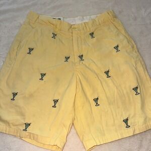 Castaway Nantucket Island Men 33 Yellow Martini Embroidered Cotton Shorts Preppy